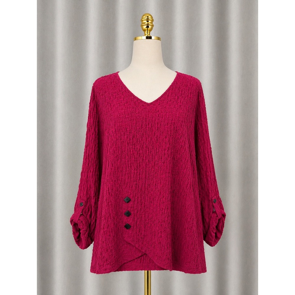 New Ali Miles Tunic Top Magenta Pink Crinkle Textured Asymmetrical Size 2X - Picture 1 of 8